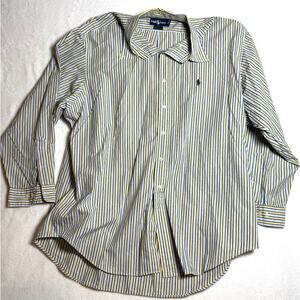 Ralph Lauren Yarmouth 18 34/35 Blue Yellow Striped Dress Shirt Blue Pony